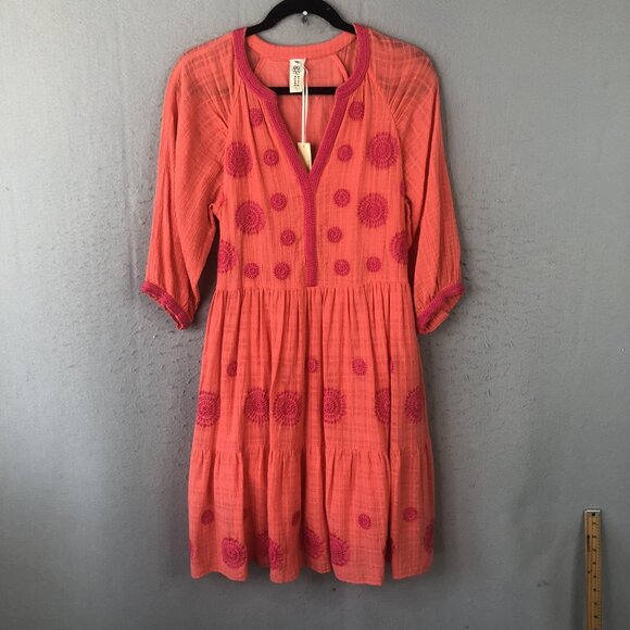 Uncle Frank Dresses & Skirts - Uncle Frank Dress Womens XS Orange Pink Many Medallions Boho Embroidered NWT